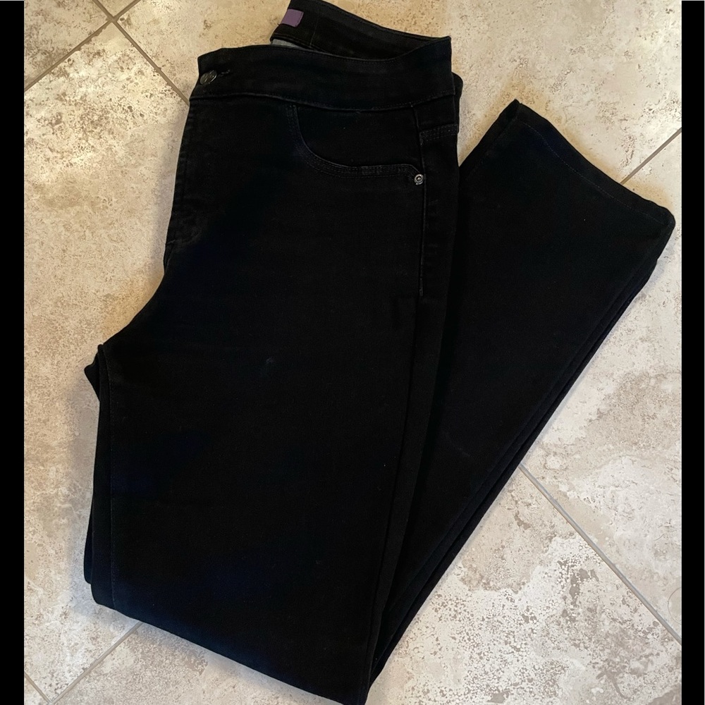Black straight legged NYDJ jeans.